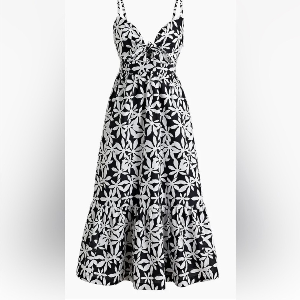 J. Crew Black and White Floral Midi Dress